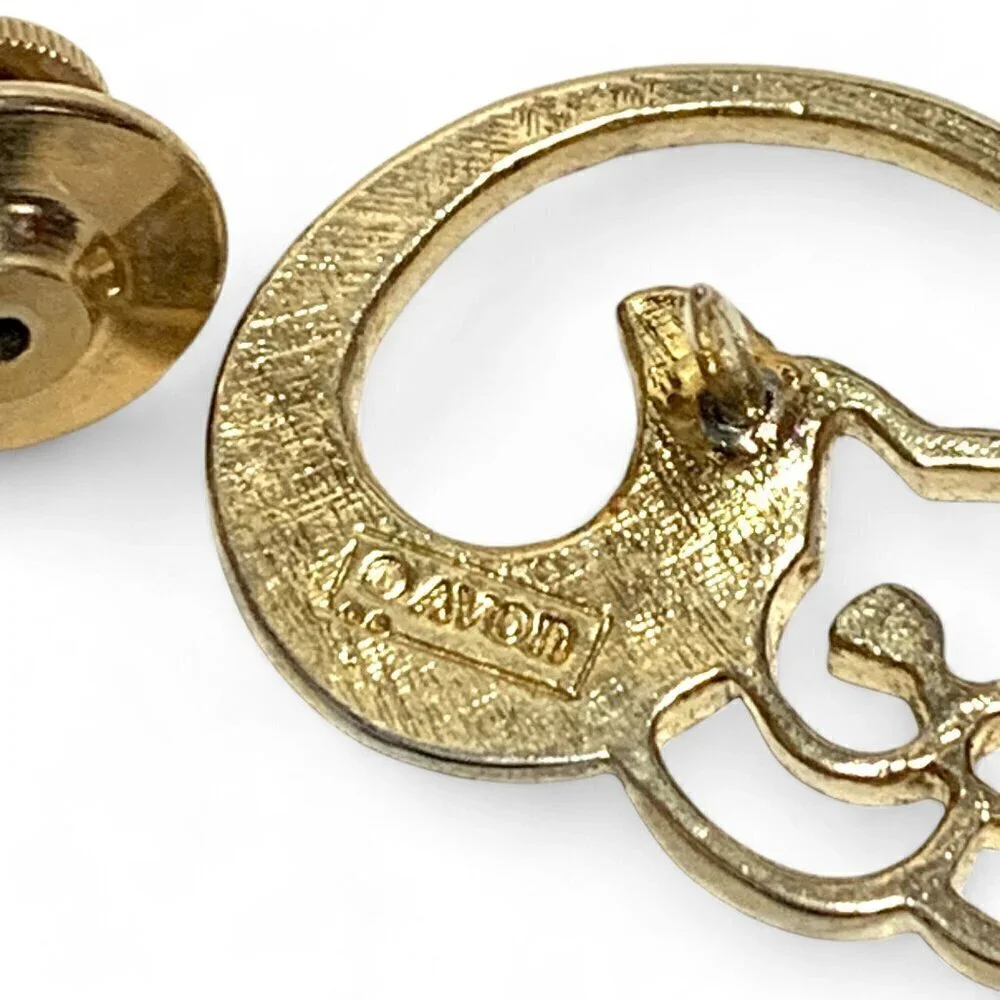 Vintage Avon Cat-Themed Pin With Pave Crystal Tail Minimalist Design Gold Tone